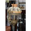 Image 1 : Antique hanging oil lamp converted to electric with figural cast decoration, replaced floral motif g