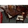 Image 1 : Modern regency style double pedestal dining table with two insert leaves and eight chairs including 