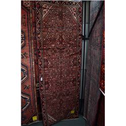 100% wool Iranian Hosseinabad runner/ area carpet with geometric floral pattern with red background 