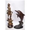 Image 1 : Two modern sculptures including 22" spelter lady and a two bronze dolphins