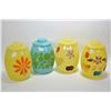 Image 1 : Four vintage hand painted glass lidded canisters