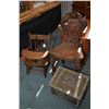 Image 1 : Bas relief brass wrapped kindling box, child's Canadiana potty chair and an antique quarter cut oak 