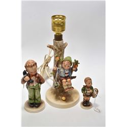 Selection of Goebel Hummel figures including  Apple Tree Boy' lamp and two figures with full bee mar