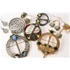 Image 1 : Selection of Celtic themed jewellery including pins, enamelled pendant and earrings, Scottish green 