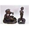 Image 1 : Two small modern bronzes including a small cherub and a girl with her kitten, 9" including marble pl