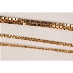 Two 10kt yellow gold including 15" curb chain and a 16" box chain