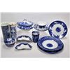 Image 1 : Selection of vintage and antique china including flow blue, cylinder vase, lidded casserole, bone di