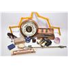 Image 1 : Selection of collectibles including barometer, toasting fork, boxed dominos, miniature perfume, Cath