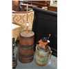 Image 1 : Antique oak, metal strapped butter churn and a small table top coffee grinder plus a Canadian made h