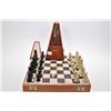 Image 1 : Vintage Seth Thomas metrodome and a boxed chess set with marble game board and chess pieces