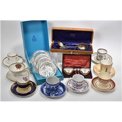 Tray lot of vintage collectibles including demis Spode, Tuscan, Aynsley etc. plus a boxed set of Bir