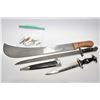Image 1 : Selection of edged weapons including a bayonet, a machete, reproduction Nazi dagger and a selection 