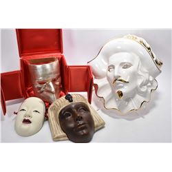 Selection of wall masks including "Oro de Ley" glazed porcelain, Gianni Cavalier signed mask in pres