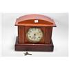 Image 1 : Antique chiming wood cased mantle clock made by Waterbury Clock Co. U.S.A, working at time of catalo