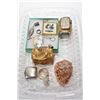 Image 1 : Tray lot of collectibles including silver thread holder and thimbles, French ormolu and glass dresse