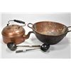Image 1 : Large copper jelly pan 16" in diameter, copper kettle and two ladles