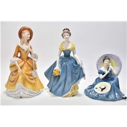 Three Royal Doulton figurines including "Melanie" HN 2271, "Sandra" HN2275 and "Pensive Moments" HN3