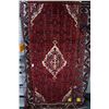 Image 1 : 100% wool Iranian Hosseinabad area carpet with center medallion, red background, highlights of royal