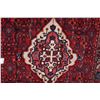Image 2 : 100% wool Iranian Hosseinabad area carpet with center medallion, red background, highlights of royal
