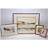 Image 1 : Three original watercolour paintings including stylized duck on a pond scene signed Richards, 10" X 