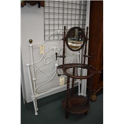 Antique 34" cot sized wrought iron headboard, foot board and rails plus a Victorian style wash stand