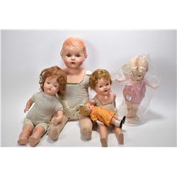 Five vintage composition dolls including Kewpie style doll, composition is good on all dolls, no cra