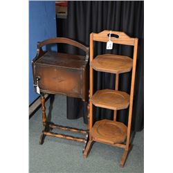 Mid 20th century walnut smoker's cabinet and a three tier folding snack butler