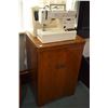 Image 1 : Antique oak sewing machine cabinet plus a a Pfaff Hobbymatic 947 Sewing machine