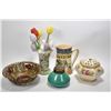 Image 1 : Tray lot of collectibles including Royal Doulton "Falconry" jug D 3696, Goofus glass dish, 9" in dia
