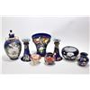 Image 1 : Tray lot of collectibles including 7" Maling glazed pottery vase, a pair of Coronaware candlesticks,