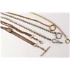 Image 1 : Assortment of five pocket watch chains of various lengths, two are gold filled and two nickel silver