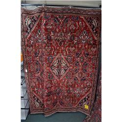 100% wool Iranian Meshkabad area carpet with diamond center medallion, overall floral motif, red bac