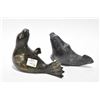 Image 1 : Two soapstone carvings including 6 1/2" seal and a walrus, both signed on underside