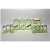 Image 1 : Vintage twelve piece Uranium glass canister set including three lidded "Cereal" canisters, eight spi