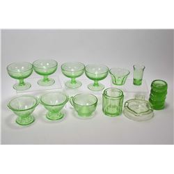 Selection of vintage uranium glass including set of four and set of two dessert dishes, furniture sl