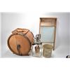 Image 1 : Selection of vintage kitchenware including wooden butter churn, glass butter churn "Dazey Churn Manu