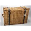 Image 1 : Antique woven metal strapped basket possible for horse of burro side pack plus a primitive wooden pa