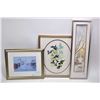 Image 1 : Three framed pieces of wall art including a wintery pathways watercolour signed by artist Andrew Rei