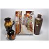 Image 1 : Street scene motif glazed wall tile 13 3/4 X 10 1/2" plus a Canadian Pottery pitcher, a vase and sma