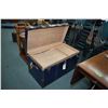 Image 2 : Blue metal steamer trunk with faux brass hardware, complete with tray