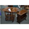 Image 1 : Two mid 20th century pieces of walnut furniture including drop leaf tea wagon and a side table with 