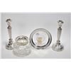 Image 1 : Selection of sterling silver including two 8" candlesticks, cut crystal flower bowl with sterling co