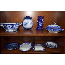 Eight pieces of vintage blue and white including