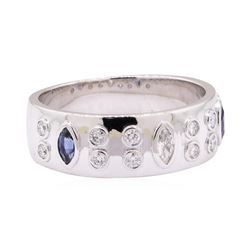 0.65 ctw Blue Sapphire and Diamond Ring - 14KT White Gold