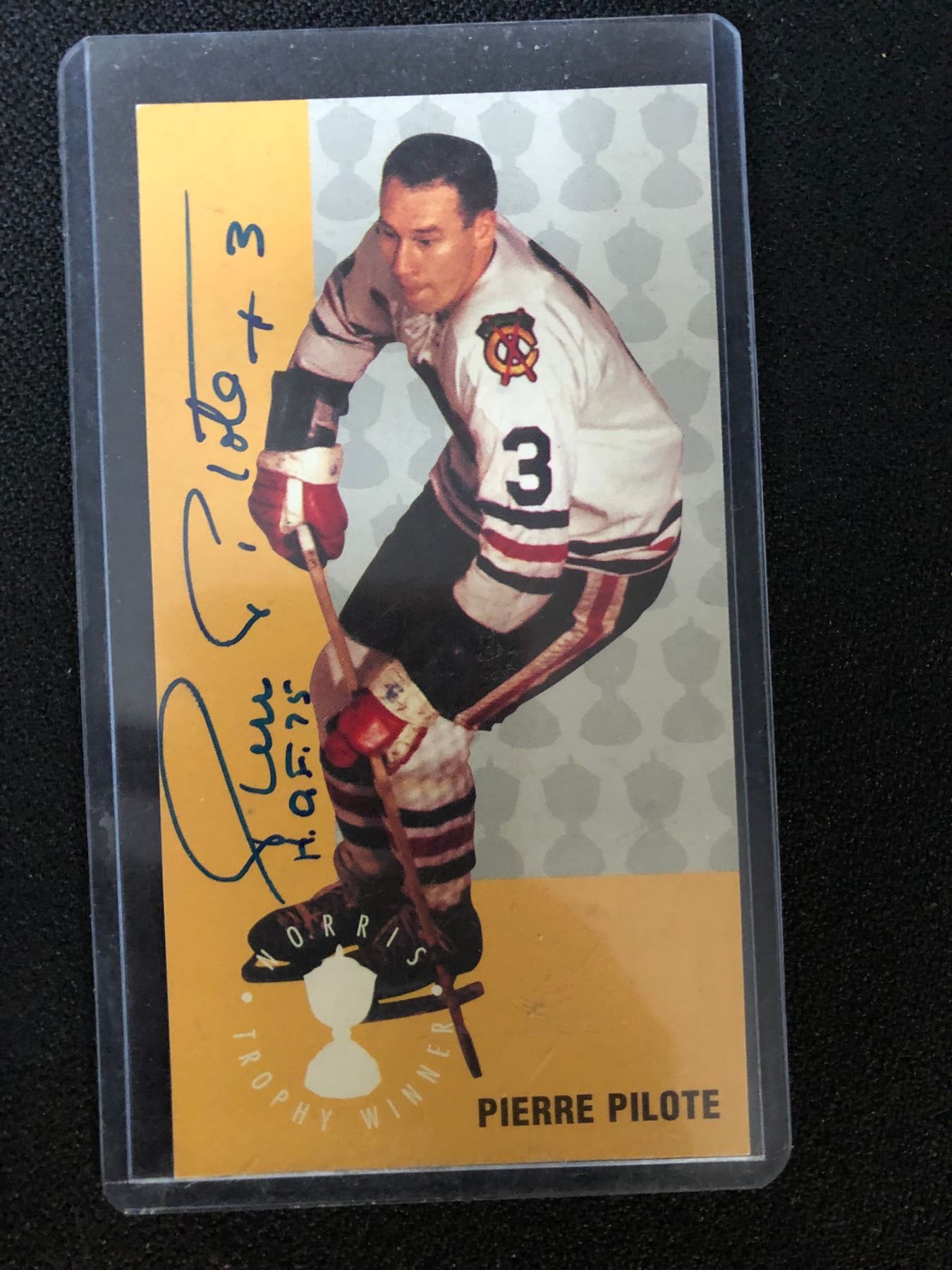 PIERRE PILOTE SIGNED TALL BOYS HOCKEY CARD (NORRIS TROPHY WINNER)