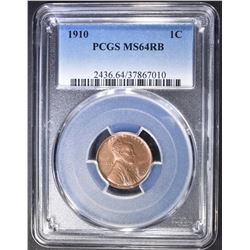 1910 LINCOLN CENT  PCGS MS-64 RB