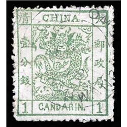 China, 1878, Large Dragon on thin paper, 1ca green