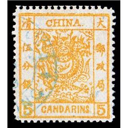 China, 1878, Large Dragon on thin paper, 5ca orange