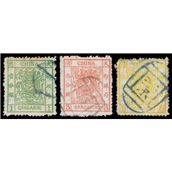 China, 1883, Large Dragons on thick paper, 1ca-5ca complete, rough perf 12 1/2