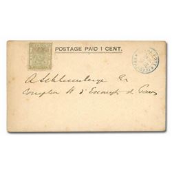 China, 1893 (Apr. 6), Rare Shanghai Customs Mail Matter handstamp on Shanghai "Postage Paid 1 Cent"